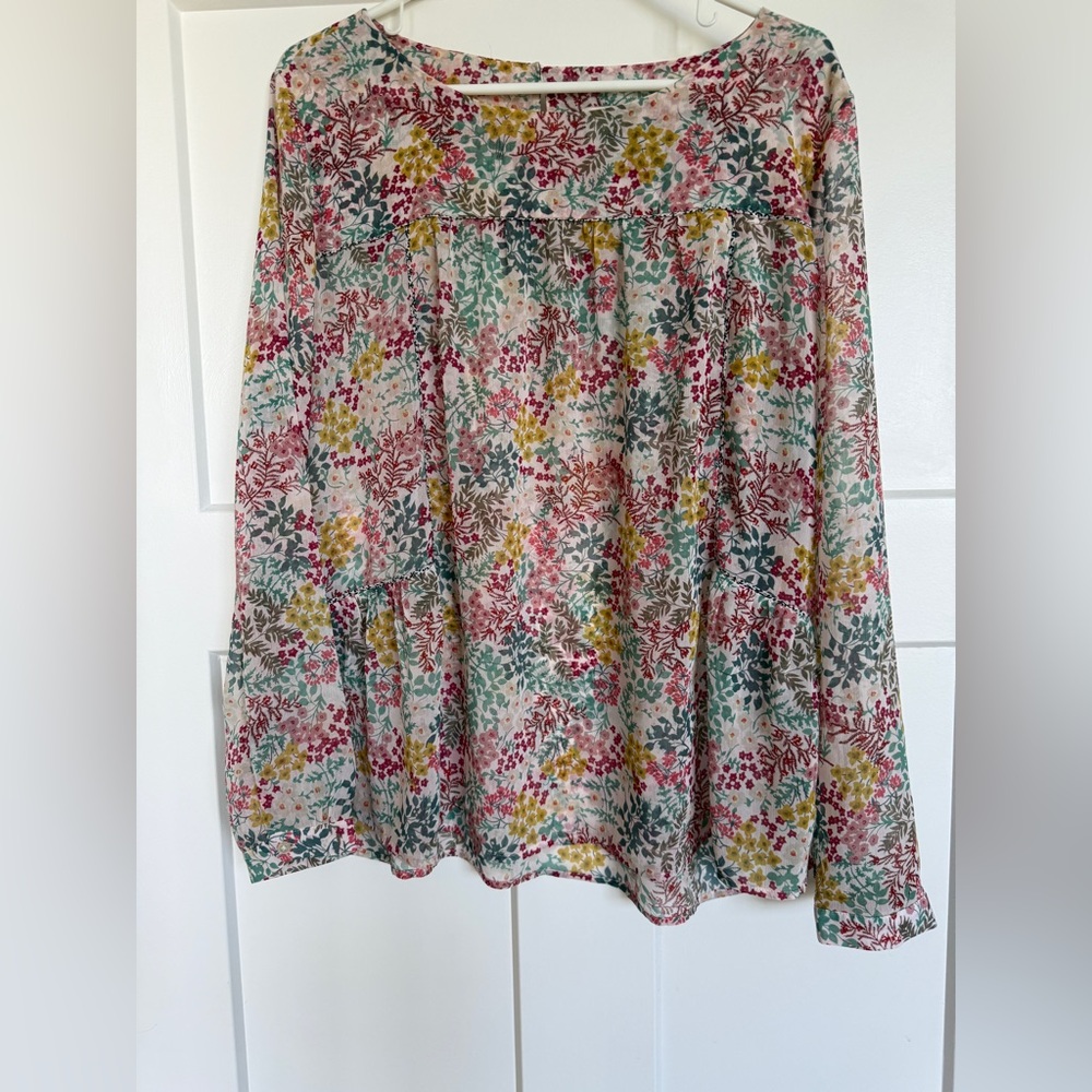 LOFT Floral Long Sleeve Sheer- Multicolor Shirt